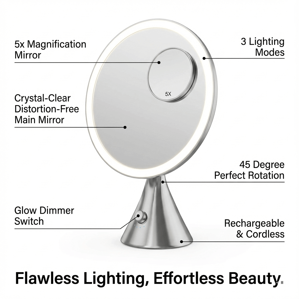 LumiGlam Pro Cosmetic Vanity Mirror in Chrome