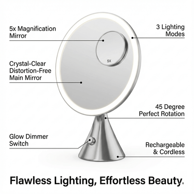 LumiGlam Pro Cosmetic Vanity Mirror in Chrome