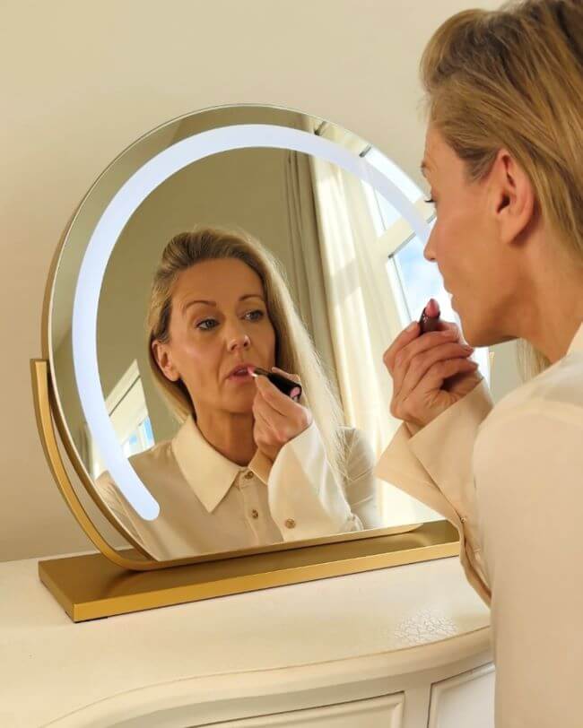 Sienna LED Vanity Mirror on a stylish dressing table with elegant decor.