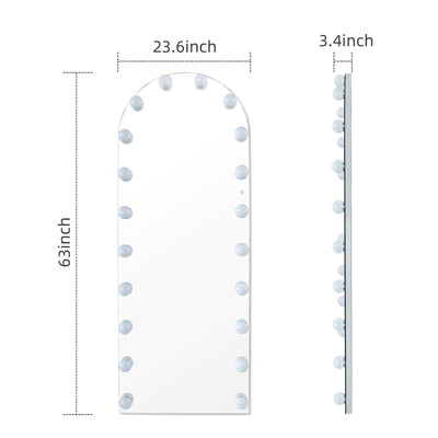 Angelina Hollywood Mirror 160x60cm with 20 LED bulbs, dimmable, and 3 color modes for studio-worthy makeup lighting.