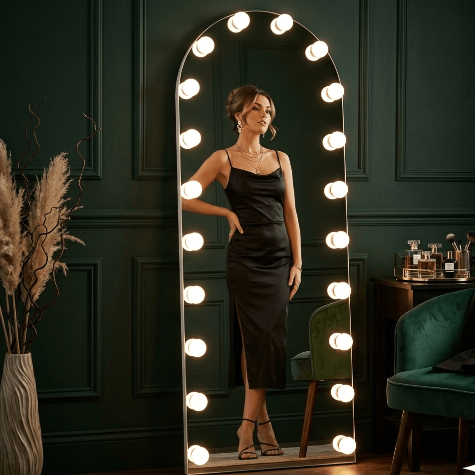 arch full length hollywood mirror with light bulbs