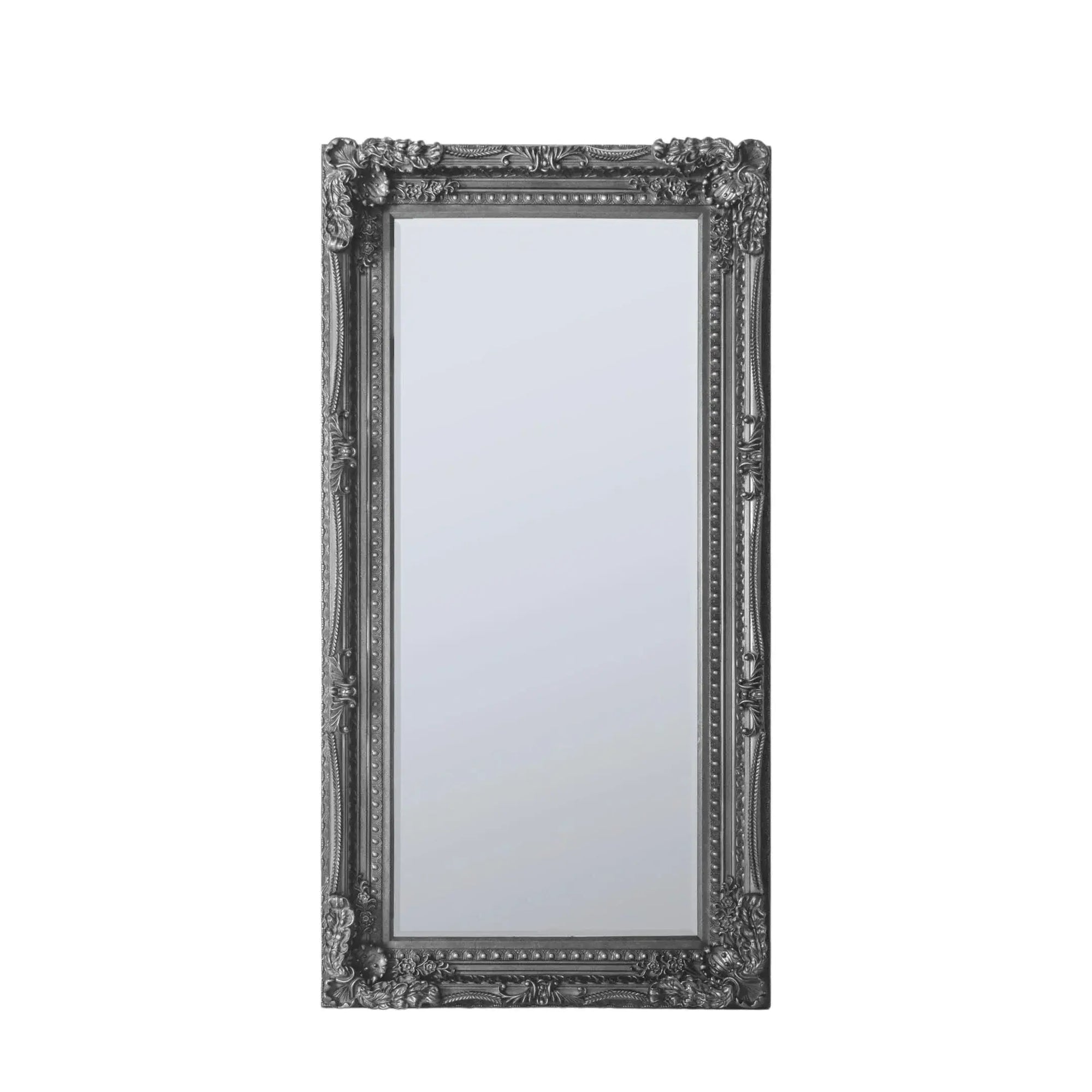 Charles Silver Leaner Mirror 176cm x 90cm with ornate carved frame, elegant addition to any room, full-length reflective surface