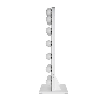 Side view of Charlize Arch Hollywood Mirror with built-in LED bulbs on tabletop stand, showcasing modern design and even lighting features.