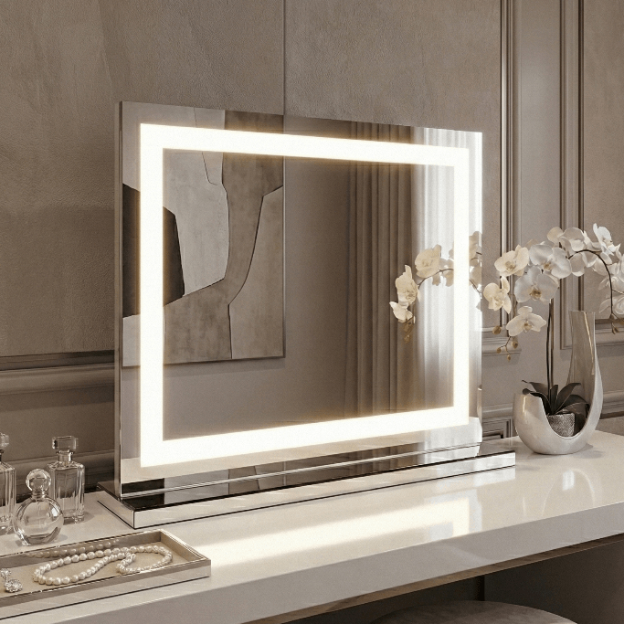 Crystal pro all glass dressing table mirror with lights, modern and contemporary vanity mirror