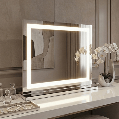 Crystal pro all glass dressing table mirror with lights, modern and contemporary vanity mirror