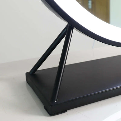 Luxurious Grace Round Hollywood Mirror with black frame and customisable LED lighting, perfect for elegant dressing rooms.