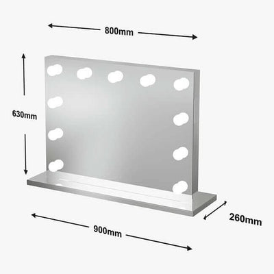 Hepburn Hollywood Mirror 80x60 with LED Lights, USB Charging, Chic Design, Dimensions: 800mm x 630mm x 260mm