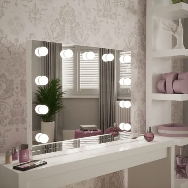 Houston all mirror hollywood mirror with bluetooth speakers and usb port 80 x 60cm landscape