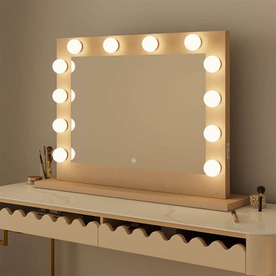 Jolie Gold Hollywood Mirror 80 x 60cm with flawless lighting for makeup, perfect gift, boosts confidence, TikTok & Instagram-ready.