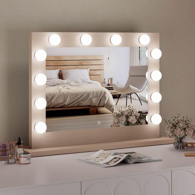 Jolie Gold Hollywood Mirror 80 x 60cm with light settings, perfect for makeup and Instagram-ready setups.