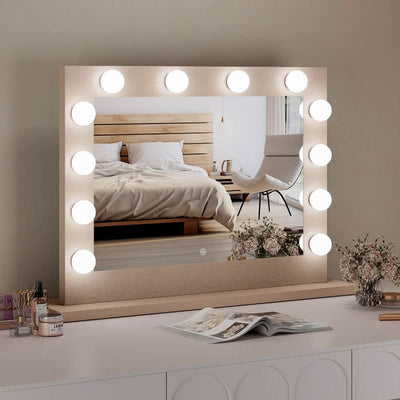 Jolie Gold Hollywood Mirror 80 x 60cm with light settings, perfect for makeup and Instagram-ready setups.