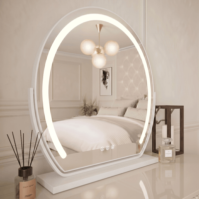 Mila LED Vanity Mirror White in elegant interior setting with soft lighting.
