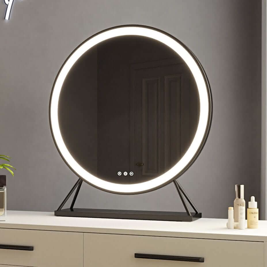 Grace Black Frame Hollywood Mirror with Adjustable LED Lighting, 60x63cm, adding elegance to any dressing room.