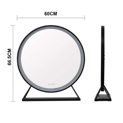 Grace Round Hollywood Mirror with Black Frame, 60x63cm, custom lighting options, elegant dressing room decor, 66.5cm height