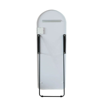 Back view of Sophia Full Length Arch Mirror with white frame and LED lighting, showing stand and wall mounting features.