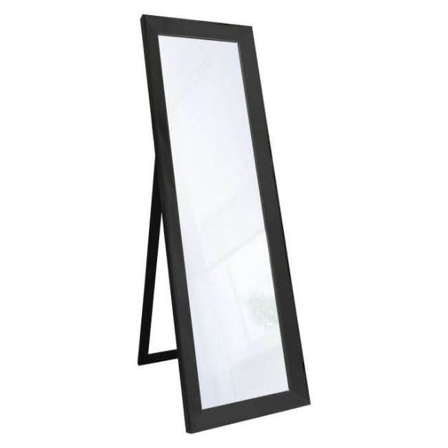 Angled Luna Cheval Mirrors in Black and Gray with elegant frames and kick stands, perfect for home decor and adding timeless style.