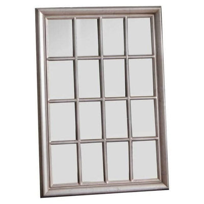 Window style antique silver mirror with decorative frame, perfect for adding light and depth to living rooms or halls.