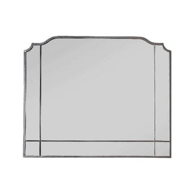 Art Deco overmantle mirror in grey with elegant design and unique top shape, hangs vertically or horizontally, 105cm x 86.5cm.
