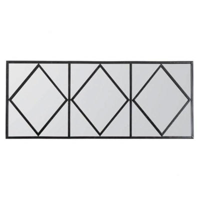 Art Deco window mirror with black metal frame, large rectangular shape, perfect for living room or hallway decor, striking industrial style.