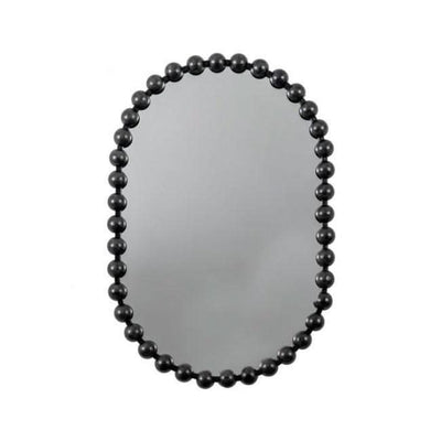 Black Pill Mirror with oversized beading design and bold black frame, modern and stylish addition for home decor.