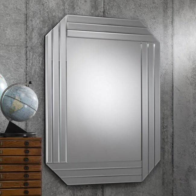 Burgate rectangular mirror with beveled triple strip frame, perfect for enhancing living space decor and practical use. Dimensions: 760x1015 mm.