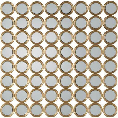 Carrington Small Circles Mirror with 64 gold-framed segments, contemporary design, elegant wall decor