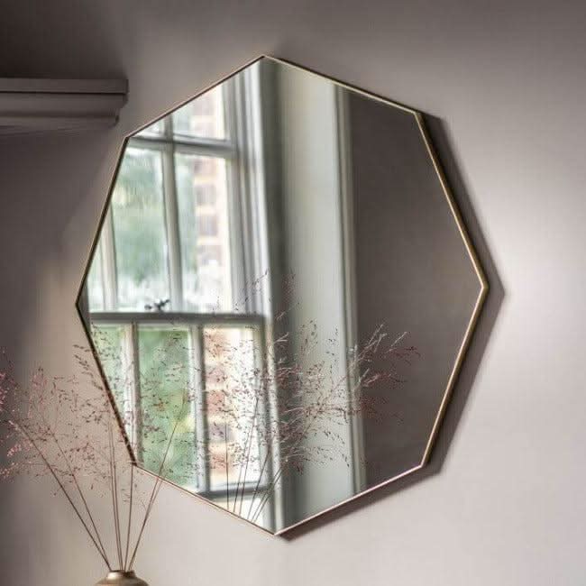 Champagne Octagon Bowie Mirror with silver frame, 800mm, stylish design for living or powder room decor