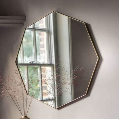 Champagne Octagon Bowie Mirror with silver frame, 800mm, stylish design for living or powder room decor