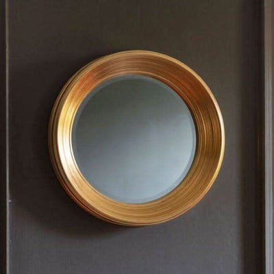 Chaplin Round Gold Leaf Mirror with Large Statement Frame, Ideal for Bedroom or Living Room Decor
