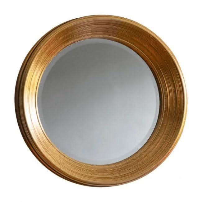 Chaplin Round Gold Leaf Mirror with Large Statement Frame, Ideal for Bedroom or Living Room Decor