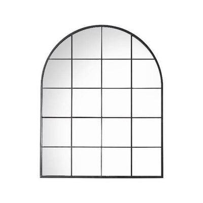 Hailey Black Arch Wall Mirror with arched top and black iron frame, perfect for home or bathroom decor.