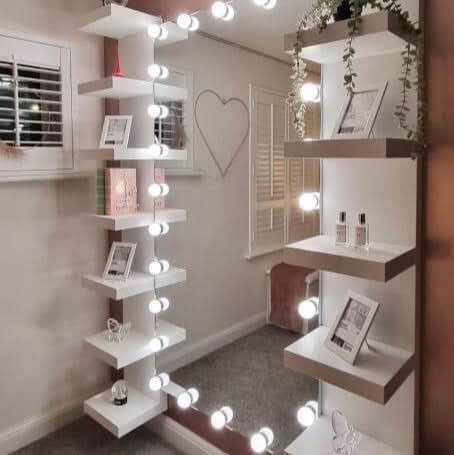 Keira Full Length Hollywood Mirror XXL with bright white bulbs, dimmable lighting, perfect for makeup and dressing room decor.