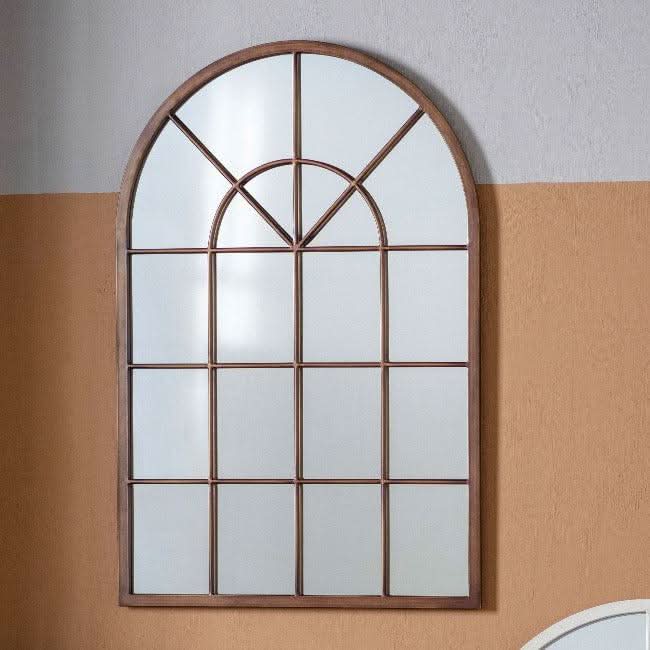 Kelly Bronze Arched Wall Mirror with antique bronze finish and window style detail for stylish home decor.