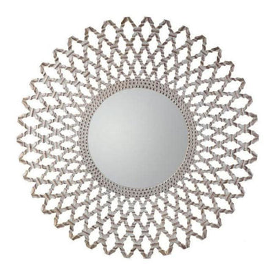Latticework round mirror with bold intricate design, 1220mm width and height, ideal decorative accent for wall displays.