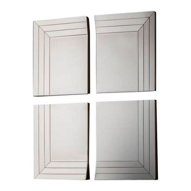 Quart Mirror Set of 4 with bevelled glass frames, stylish home decor, enhances light reflection, dimensions 1000x800mm.