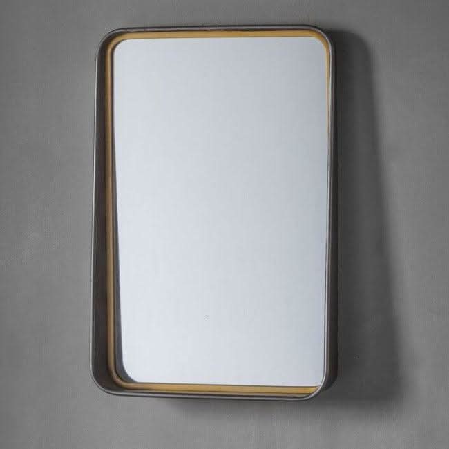Rectangle Earl Mirror with tapered frame and two-tone finish, perfect for stylish home decor.