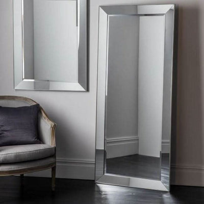 Large Rectangle Bertoni Mirror with sleek silver frame, suitable for bathroom, bedroom, or hallway, 810x35x1905 mm.