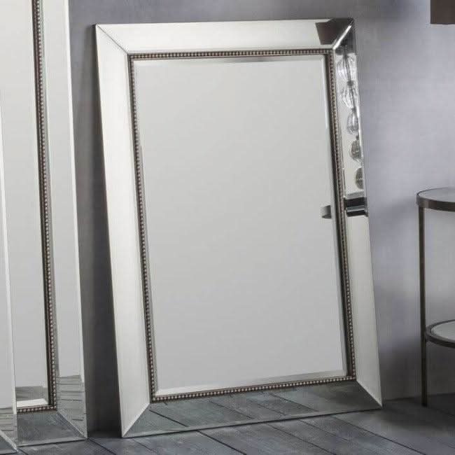 Regent rectangular beaded mirror with bevelled edges and stylish frame, perfect for elegant home decor.