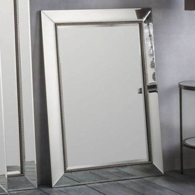 Regent rectangular beaded mirror with bevelled edges and stylish frame, perfect for elegant home decor.