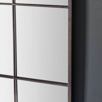 Close-up of Rochester Radius Top Rectangle Mirror with natural metal finish, showcasing its elegant frame design.