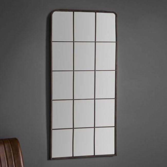 Rochester Radius Top Rectangle Mirror with natural metal finish, elegant for entryway or living room, 610x1270mm.