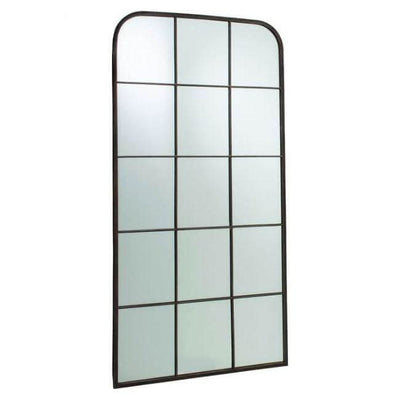Rochester Radius Top Rectangle Mirror with natural metal finish, perfect for entryway or living room, 610mm x 1270mm.