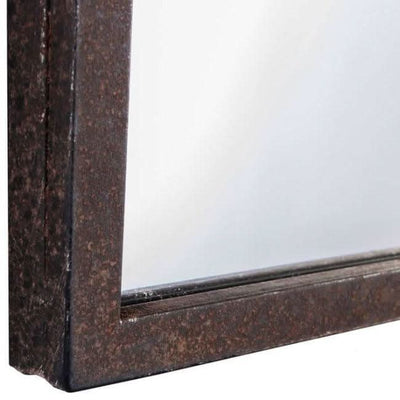 Close-up of Rustic Metal Rockford Window Mirror corner, showcasing urban chic style with a sturdy metal frame.