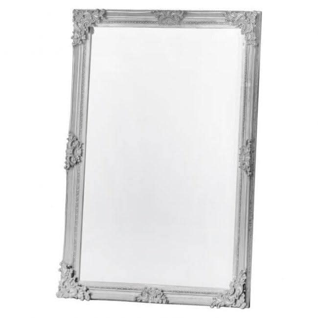 Stone gray small baroque style mirror with detailed frame, perfect for adding sophistication to any room's decor.