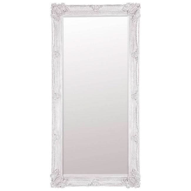 Victoria Cream XL Leaner Mirror 165cm x 80cm, handcrafted Baroque wood frame, elegant free-standing mirror for bedroom or bathroom.