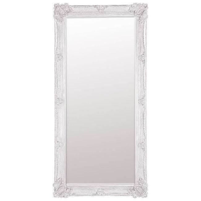Victoria Cream XL Leaner Mirror 165cm x 80cm, handcrafted Baroque wood frame, elegant free-standing mirror for bedroom or bathroom.
