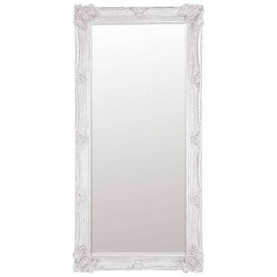 Victoria Cream XL Leaner Mirror 165cm x 80cm, handcrafted Baroque wood frame, elegant free-standing mirror for bedroom or bathroom.