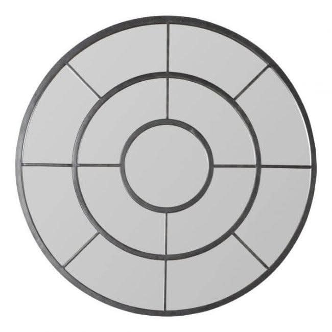 Welling Round Mirror-Black with window-style design, bold frame adding modern style to décor, dimensions 800mm diameter.