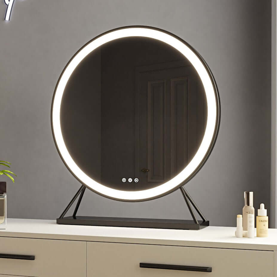 PRE ORDER Mid JUNE Grace Round Hollywood Mirror Black 60x63cm