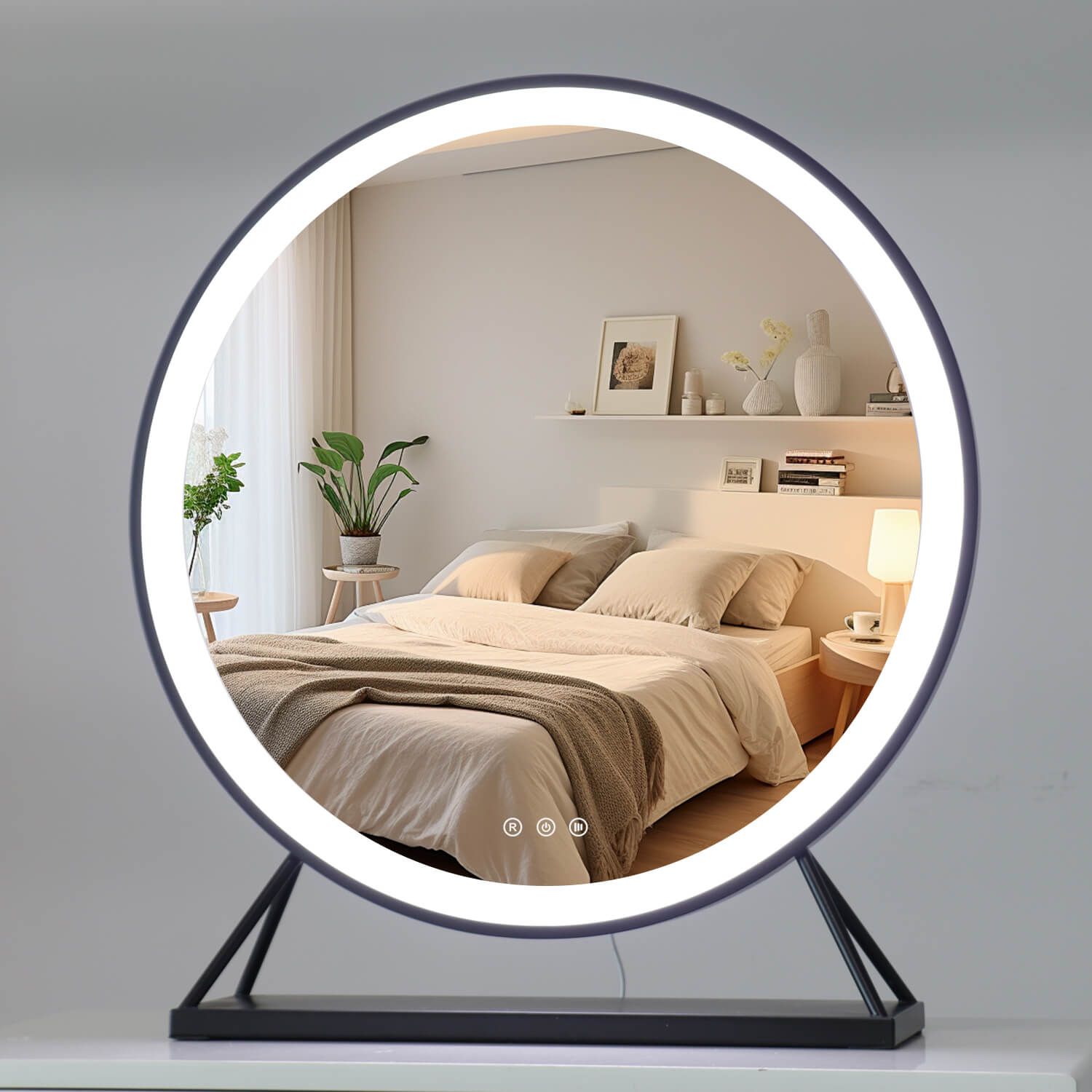 PRE ORDER Mid JUNE Grace Round Hollywood Mirror Black 60x63cm